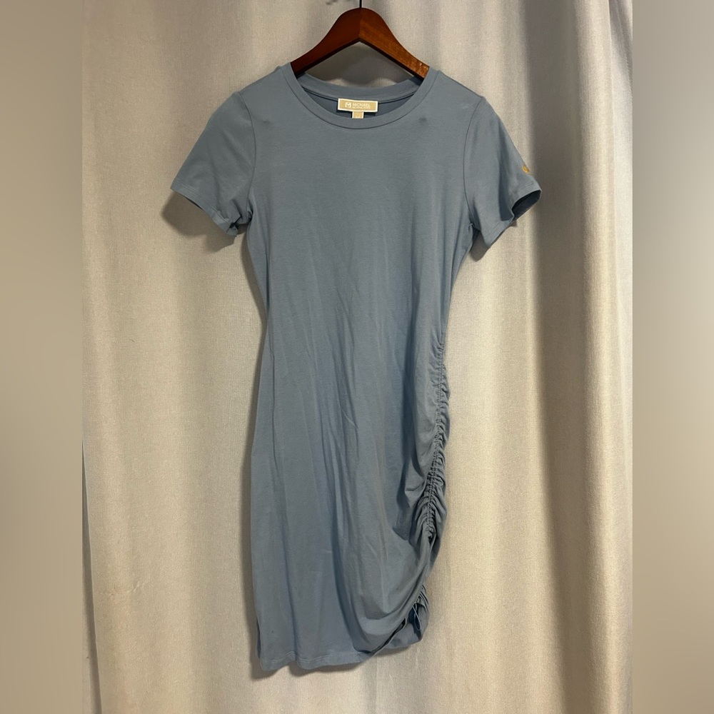 Michael Kors Light Blue Midi T-Shirt Dress with Side Ruching